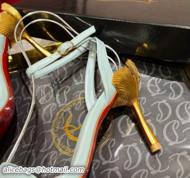 Feminine Christian Louboutin Ginko Girl Sandals 8.5cm in Nappa Leather with Leaf Heel Blue 506028