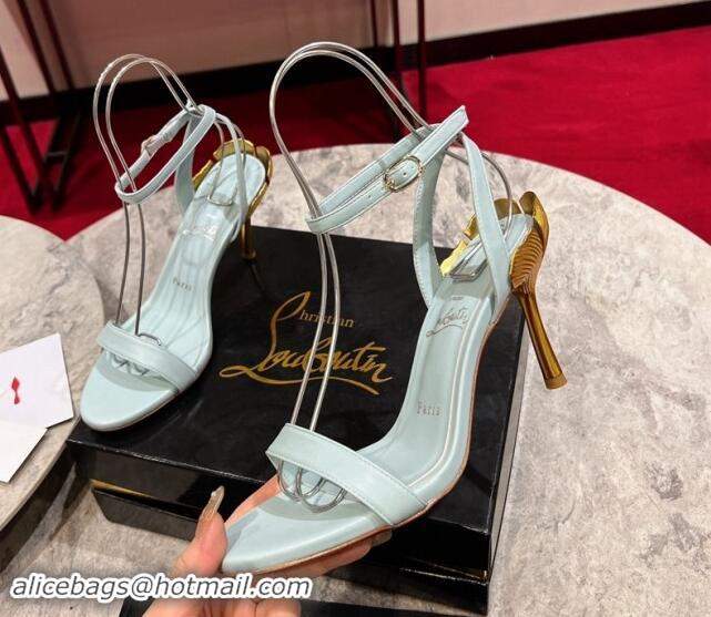 Feminine Christian Louboutin Ginko Girl Sandals 8.5cm in Nappa Leather with Leaf Heel Blue 506028