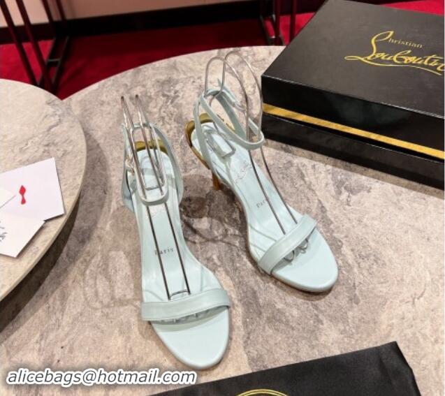 Feminine Christian Louboutin Ginko Girl Sandals 8.5cm in Nappa Leather with Leaf Heel Blue 506028