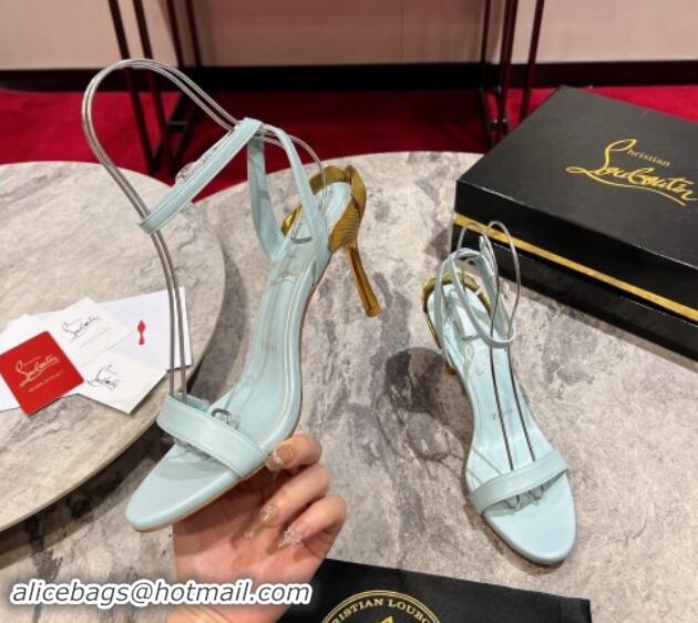 Feminine Christian Louboutin Ginko Girl Sandals 8.5cm in Nappa Leather with Leaf Heel Blue 506028