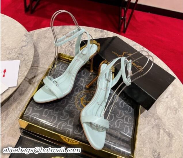 Feminine Christian Louboutin Ginko Girl Sandals 8.5cm in Nappa Leather with Leaf Heel Blue 506028