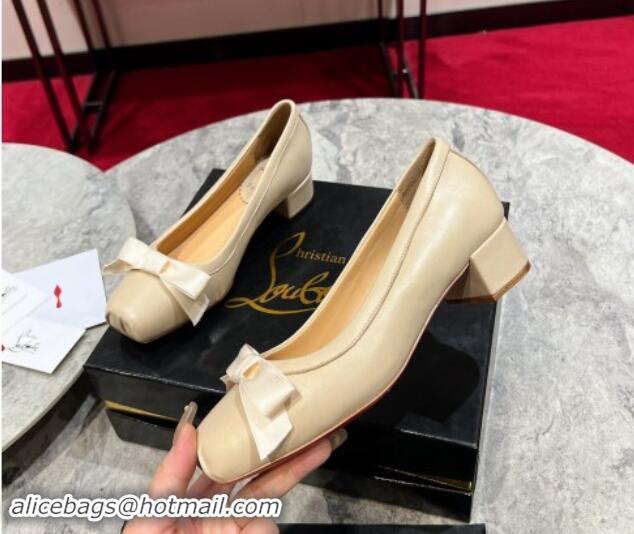 Famous Christian Louboutin Mamaflirt Ballerinas 3cm in Nappa Leather with Bow Beige 506030