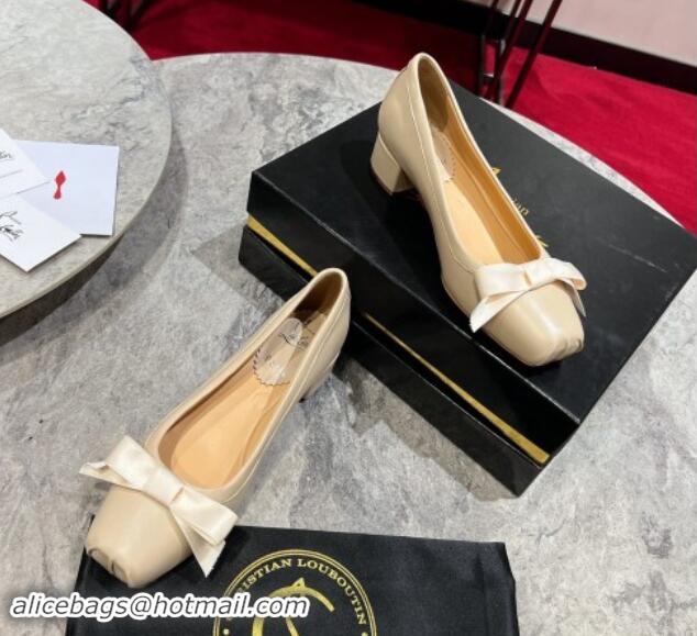 Famous Christian Louboutin Mamaflirt Ballerinas 3cm in Nappa Leather with Bow Beige 506030