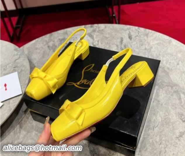 Charming Christian Louboutin Mamaflirt Slingback Ballerinas 3cm in Nappa Leather with Bow Yellow 506032