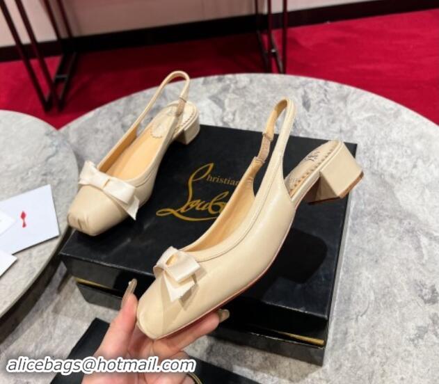 Low Price Christian Louboutin Mamaflirt Slingback Ballerinas 3cm in Nappa Leather with Bow Beige 506033