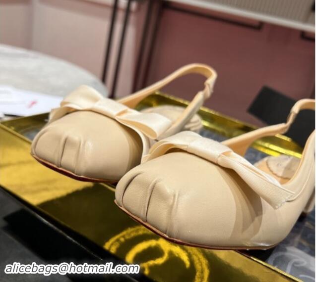 Low Price Christian Louboutin Mamaflirt Slingback Ballerinas 3cm in Nappa Leather with Bow Beige 506033