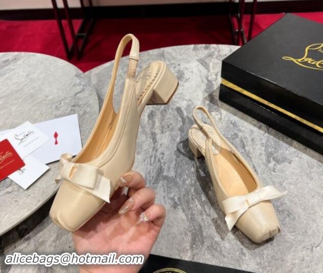 Low Price Christian Louboutin Mamaflirt Slingback Ballerinas 3cm in Nappa Leather with Bow Beige 506033