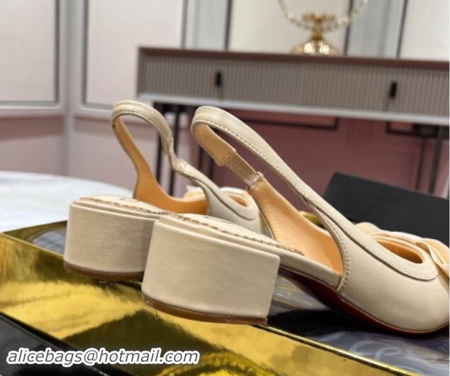 Low Price Christian Louboutin Mamaflirt Slingback Ballerinas 3cm in Nappa Leather with Bow Beige 506033