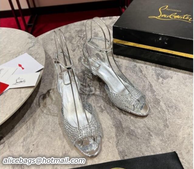 Big Discount Christian Louboutin Movida Jane Strass Heel Sandals 5.5cm Silver 506036