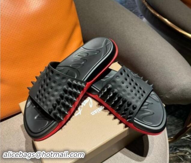 Grade Quality Christian Louboutin Men's Take It Easy Rubber Slide Sandals Black 506038