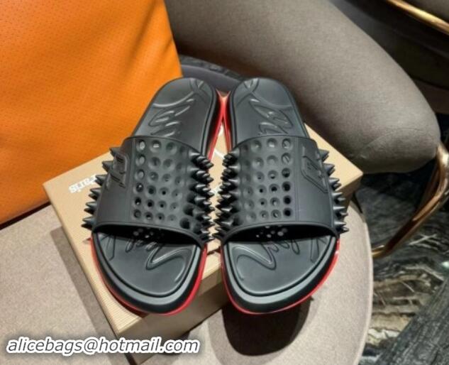 Grade Quality Christian Louboutin Men's Take It Easy Rubber Slide Sandals Black 506038