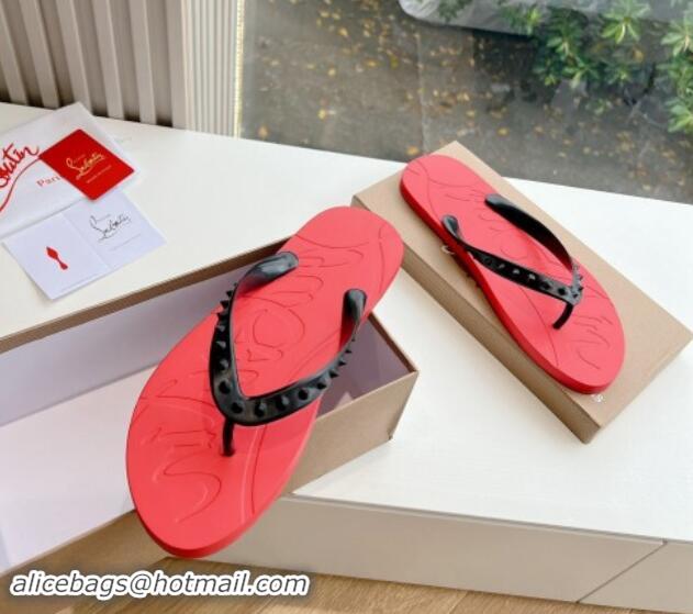 Best Grade Christian Louboutin Men's Rubber Flat Thong Slide Sandal Black/Red 612134