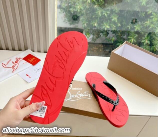 Best Grade Christian Louboutin Men's Rubber Flat Thong Slide Sandal Black/Red 612134