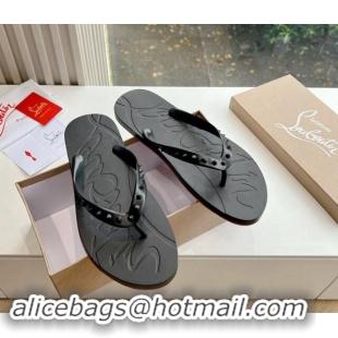 Duplicate Christian Louboutin Men's Rubber Flat Thong Slide Sandal Black 612136