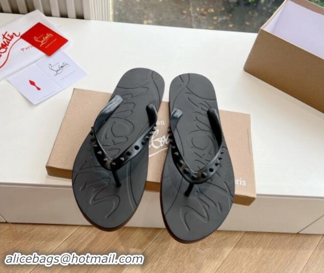 Duplicate Christian Louboutin Men's Rubber Flat Thong Slide Sandal Black 612136