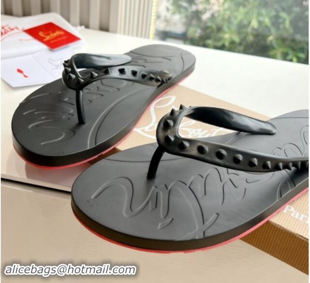 Duplicate Christian Louboutin Men's Rubber Flat Thong Slide Sandal Black 612136