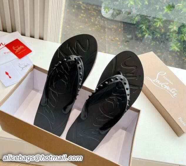 Duplicate Christian Louboutin Men's Rubber Flat Thong Slide Sandal Black 612136