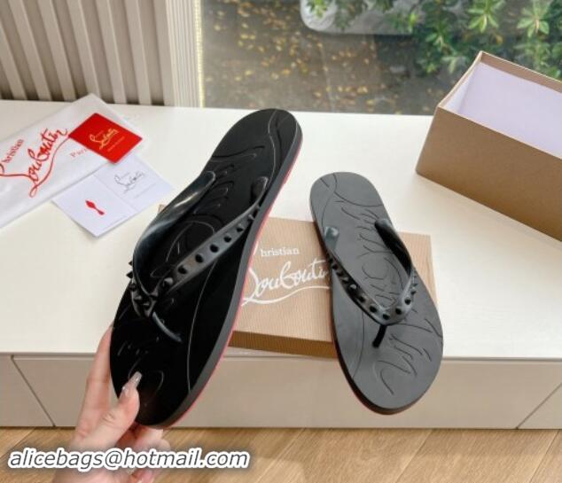 Duplicate Christian Louboutin Men's Rubber Flat Thong Slide Sandal Black 612136