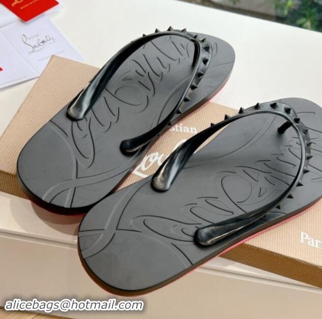 Duplicate Christian Louboutin Men's Rubber Flat Thong Slide Sandal Black 612136