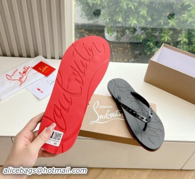 Duplicate Christian Louboutin Men's Rubber Flat Thong Slide Sandal Black 612136