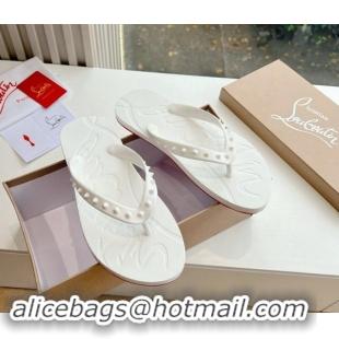 Luxurious Christian Louboutin Men's Rubber Flat Thong Slide Sandal White 612137