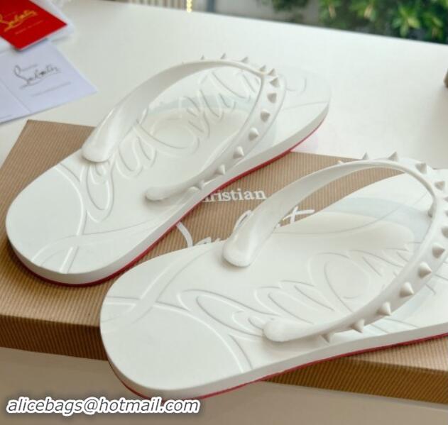 Luxurious Christian Louboutin Men's Rubber Flat Thong Slide Sandal White 612137