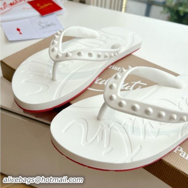 Luxurious Christian Louboutin Men's Rubber Flat Thong Slide Sandal White 612137