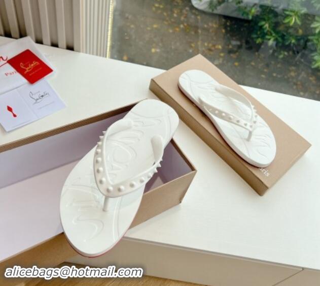 Luxurious Christian Louboutin Men's Rubber Flat Thong Slide Sandal White 612137