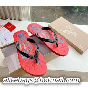 Hot Style Christian Louboutin Men's Rubber Flat Thong Slide Sandal Red/Print 612138