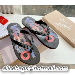 Low Cost Christian Louboutin Men's Rubber Flat Thong Slide Sandal Black/Print 612139