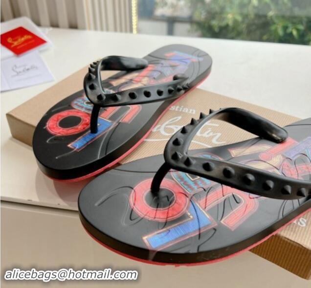 Low Cost Christian Louboutin Men's Rubber Flat Thong Slide Sandal Black/Print 612139