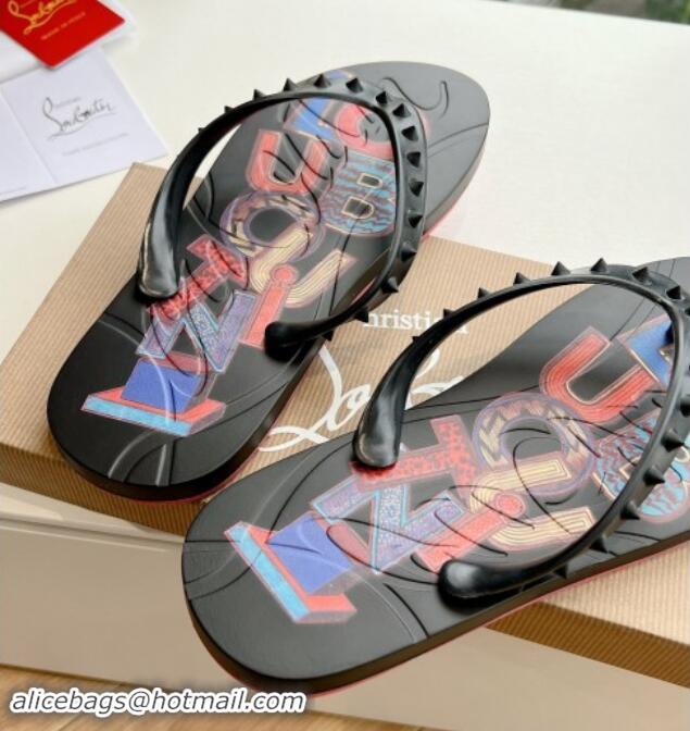 Low Cost Christian Louboutin Men's Rubber Flat Thong Slide Sandal Black/Print 612139