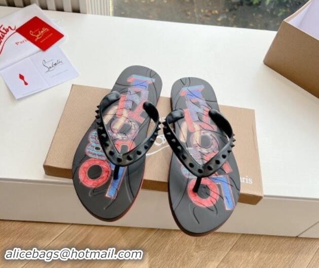 Low Cost Christian Louboutin Men's Rubber Flat Thong Slide Sandal Black/Print 612139