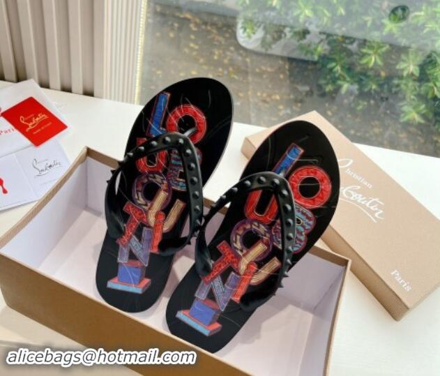 Low Cost Christian Louboutin Men's Rubber Flat Thong Slide Sandal Black/Print 612139