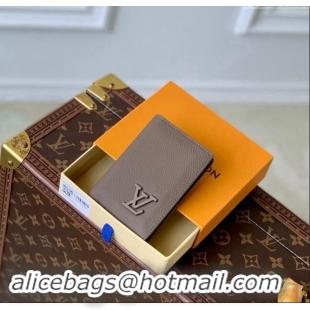 Top Grade Louis Vuitton Pocket Organizer Wallet in Grained Leather M11490 Moka Brown 2024