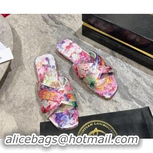 Stylish Christian Louboutin Blooming Printed Flat Slides Sandal 702002