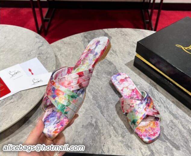 Stylish Christian Louboutin Blooming Printed Flat Slides Sandal 702002