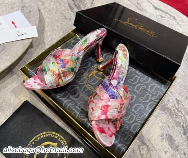 Most Popular Christian Louboutin Blooming Printed Heel Slides Sandal 8.5cm 702003