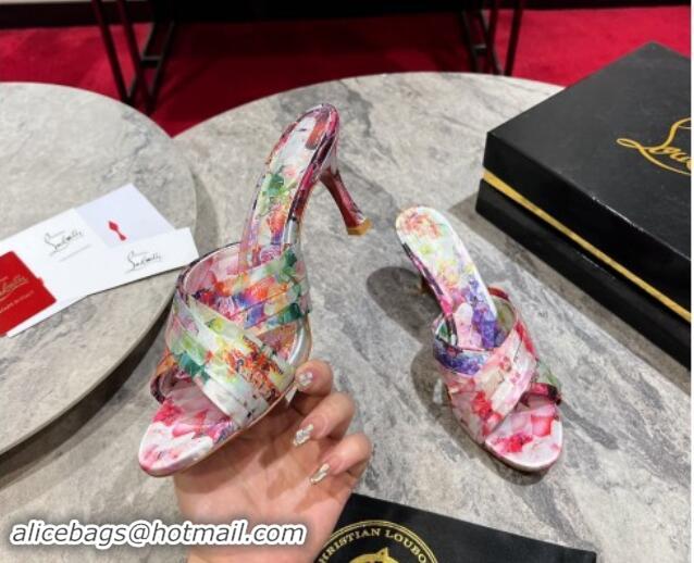 Most Popular Christian Louboutin Blooming Printed Heel Slides Sandal 8.5cm 702003