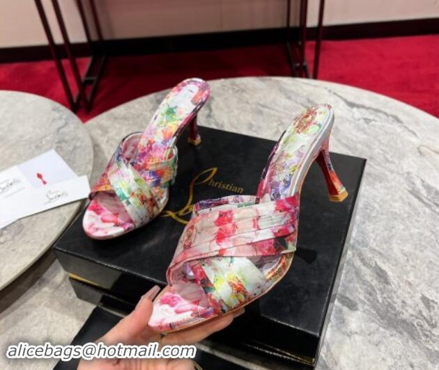 Most Popular Christian Louboutin Blooming Printed Heel Slides Sandal 8.5cm 702003