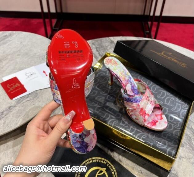 Most Popular Christian Louboutin Blooming Printed Heel Slides Sandal 8.5cm 702003