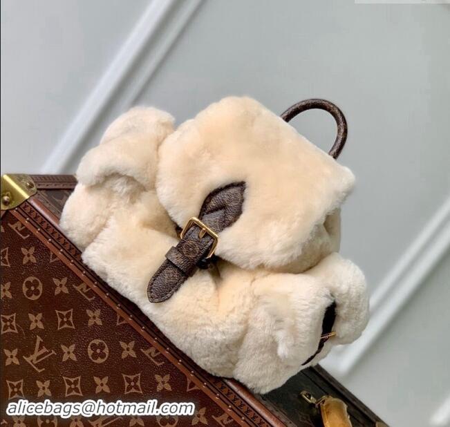 Promotional Louis Vuitton Nano Teddy Backpack bag in Cream White Shearling Wool M11919 2024