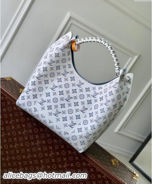 Famous Brand Louis Vuitton Carmel Hobo Bag in Mahina Perforated Leather M11735 White/Blue 2024