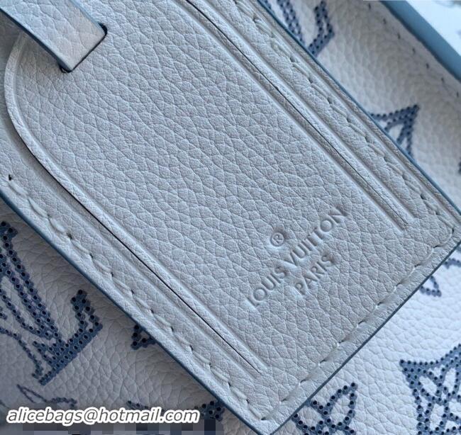 Famous Brand Louis Vuitton Carmel Hobo Bag in Mahina Perforated Leather M11735 White/Blue 2024