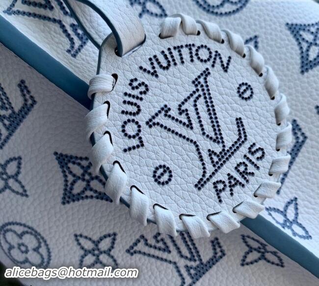 Famous Brand Louis Vuitton Carmel Hobo Bag in Mahina Perforated Leather M11735 White/Blue 2024