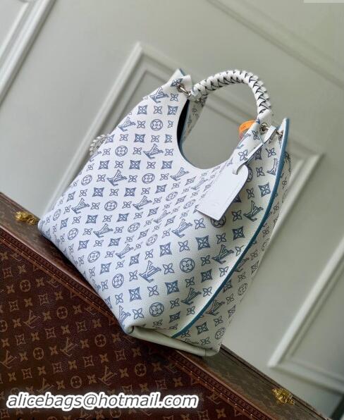 Famous Brand Louis Vuitton Carmel Hobo Bag in Mahina Perforated Leather M11735 White/Blue 2024