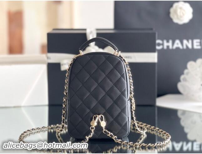 Good Product Chanel Classic Mini Backpack in Grained Calfskin CH0111 Black 2024 Top Quality