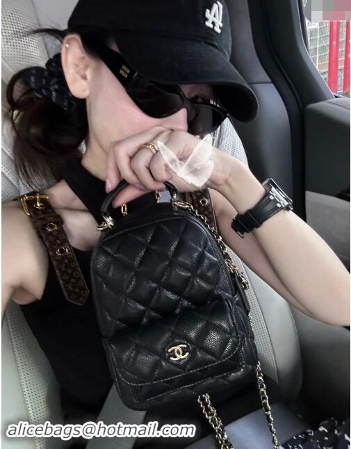 Good Product Chanel Classic Mini Backpack in Grained Calfskin CH0111 Black 2024 Top Quality