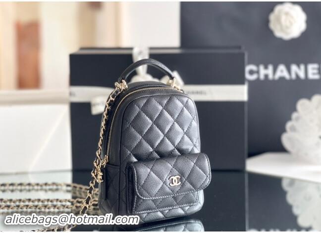 Good Product Chanel Classic Mini Backpack in Grained Calfskin CH0111 Black 2024 Top Quality