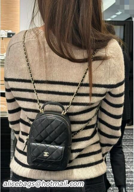 Good Product Chanel Classic Mini Backpack in Grained Calfskin CH0111 Black 2024 Top Quality